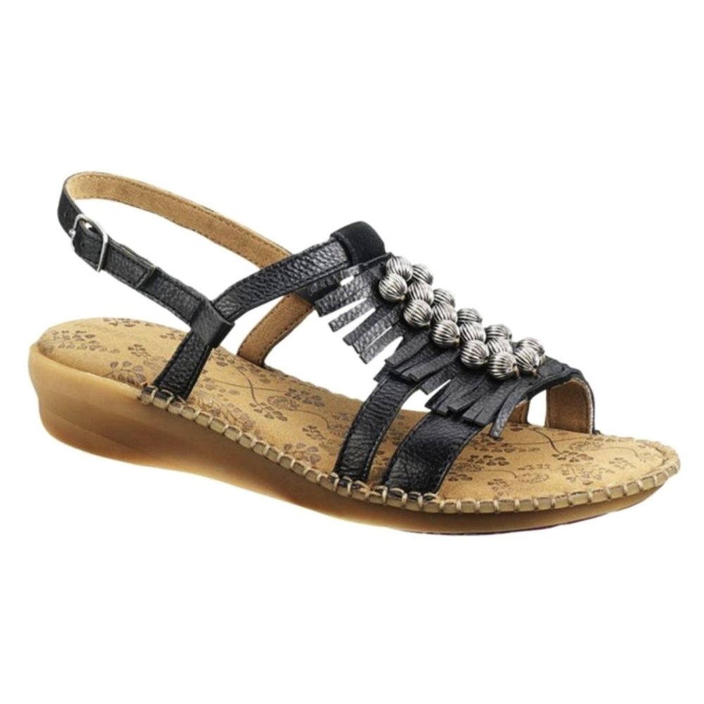 Hush Puppies Laze Slingback Leather Fringe Western Low Heel Comfort Flat Sandals
